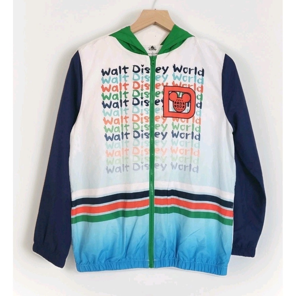Disney World Jacket Youth Medium Multicolor Full Zip Hooded Windbreaker NEW D50